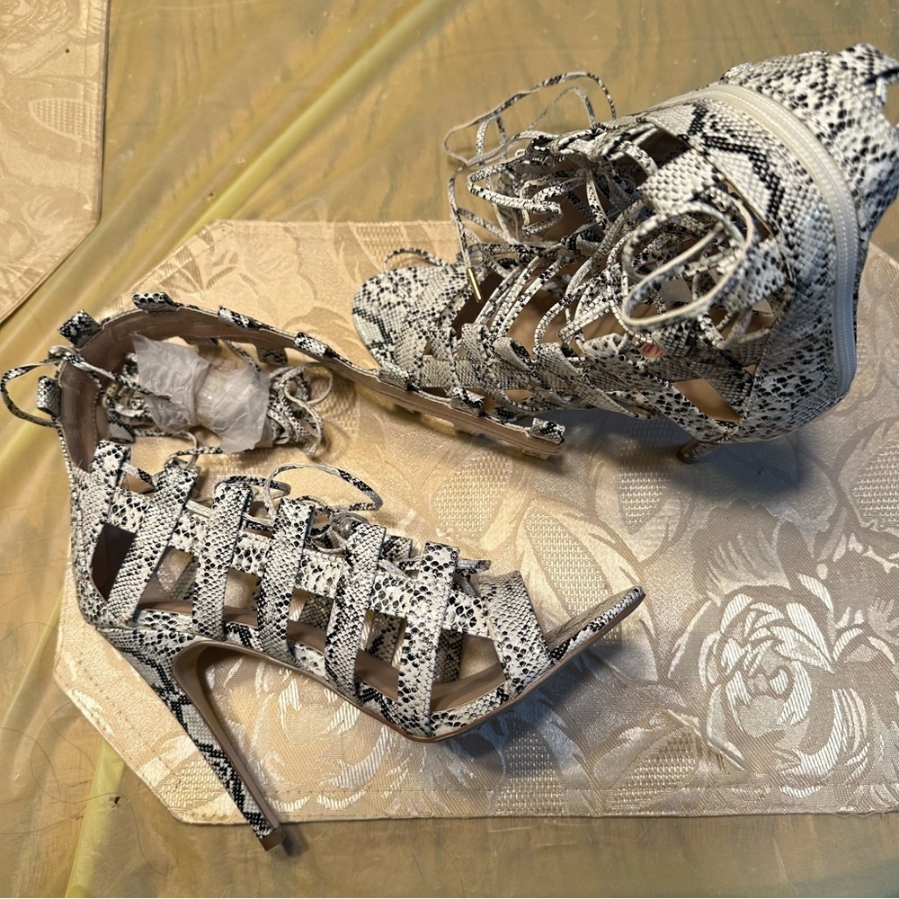 Women's Snakeskin Lace-Up Heels